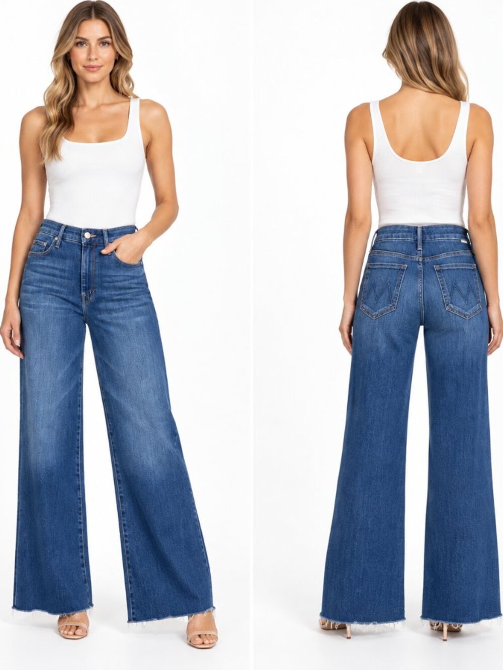 MOTHER The Roller Fray Balls Of Yarn Wide Leg Jeans Blue Size 29